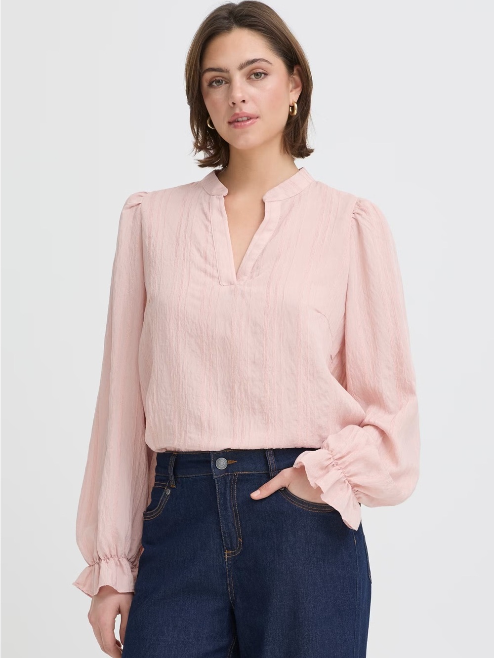 FLAWLESS Women's Pale Pink Long-Sleeve V-Neck Blouse
